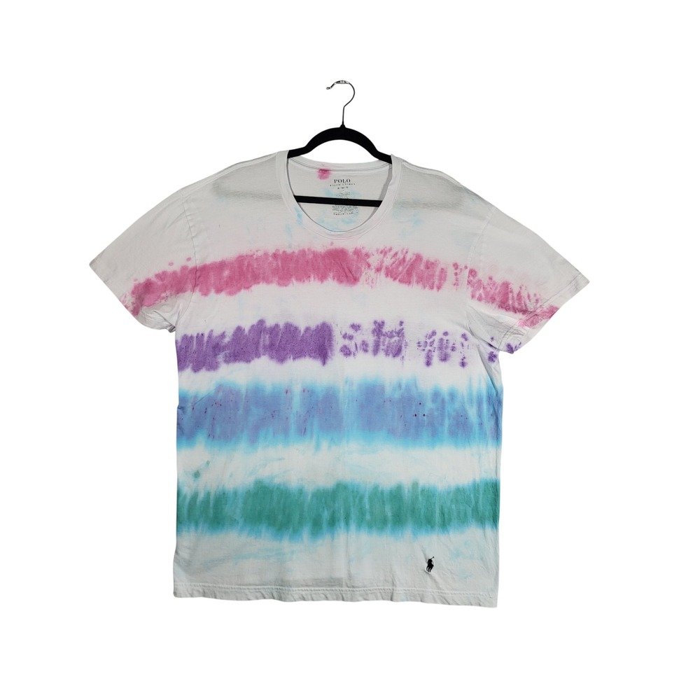 Polo Ralph Lauren Mens XL Tie Dye Striped White T-Shirt Pony Classic Fit Cotton